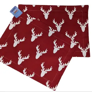 Double Sided Red White Deer Christmas or Winter Set of 2 Washable Placemats hand tufted hand placemat