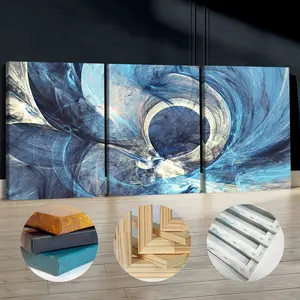 3Pcs Wooden Framed Canvas Painting, Abstract Blue Swirls And Curves Images, Exquisite Poster, Home Decoration, Pattern Wall Art Decor, For Living Room, Bedroom, Office, Restaurant, Bar Wall Decor, Waterproof, Odorless, Painting, Print Artwork.