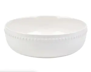 Large White Beaded Stoneware Serving Bowl