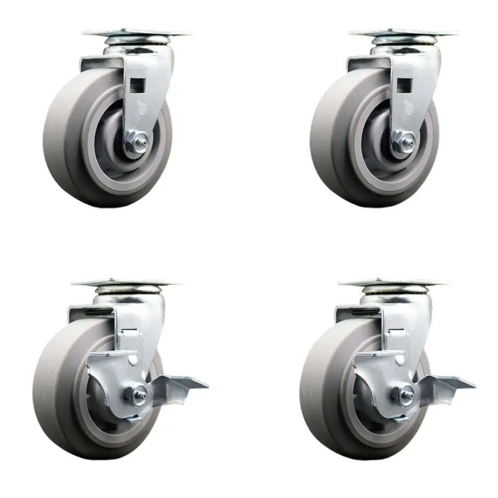 Service Caster TOOL-SCC-20S520-TPRBF-2-TLB-2 Tool Box Caster Wheel Set - 5 in. Non-Marking, Zero Maintenance Thermoplastic Rubber Flat Tread Wheels - Industrial Grade - 2 Swivel with Top Lock Brakes