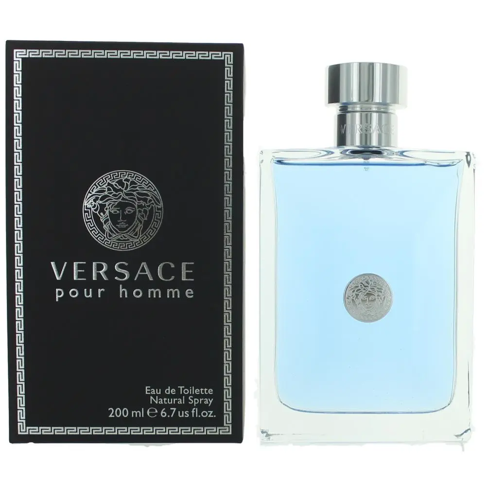 Versace Pour Homme by Versace, 6.7 oz EDT Spray for Men Men Fragrance Fragrances Perfumes Edt Scented Cologne Daily Wear Fragrance, Signature Scent, Cedar Amber, Everyday Luxury Men's Fragrance