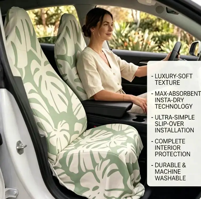 Universal Car Seat Towel Covers for Front Bucket Seats, Waterproof & Washable, Absorbent Sweat Protection, Non-Slip Fit | Protect Seats from Sweat, Pets & Scratches, Ideal for Beach, Swimming, Sports, Camping, Yoga, Gym, Travel, Cars SUVs Trucks