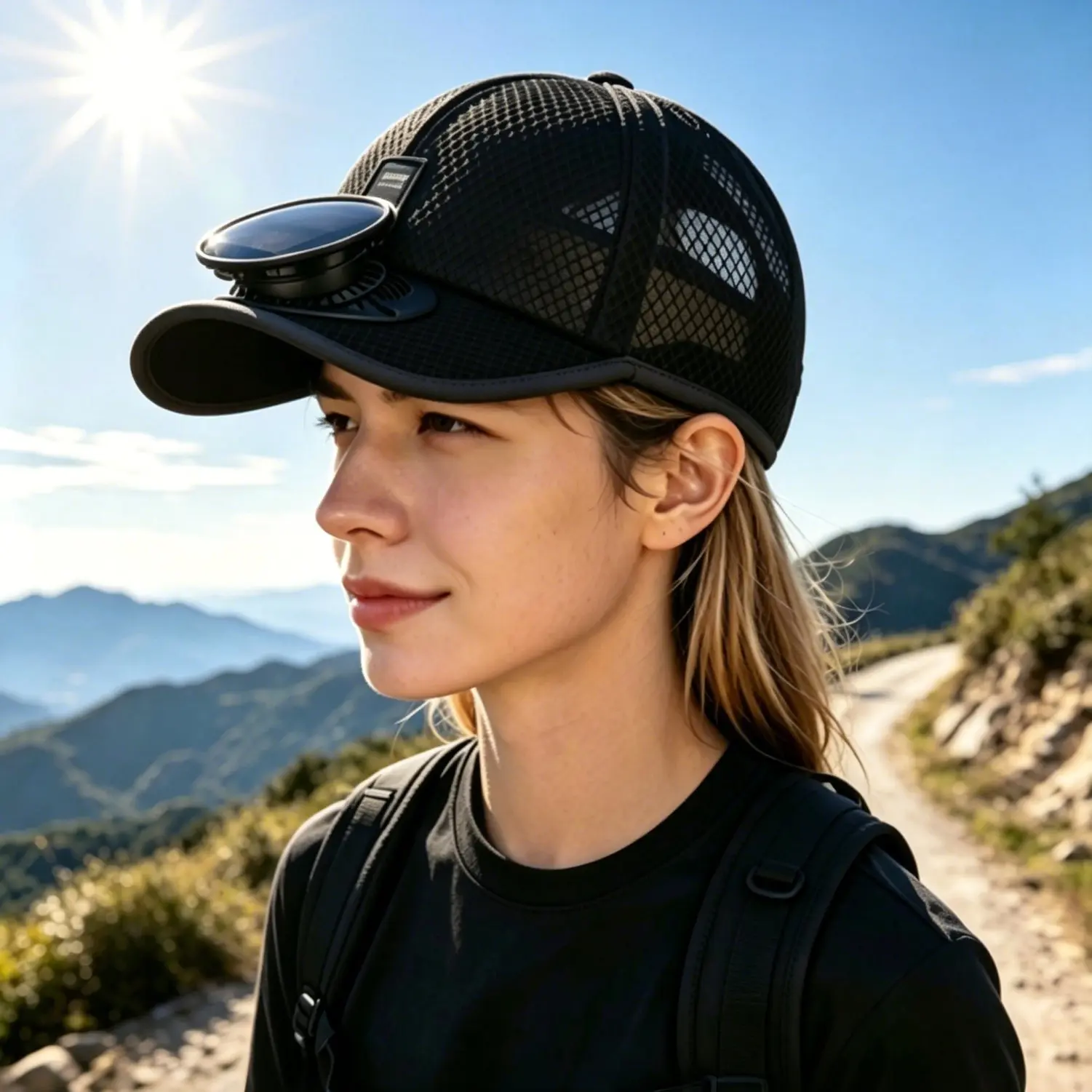 Baseball Cap with Fan, Solar Powered Cooling Hat, Breathable Mesh Trucker Hat with Adjustable Strap, Sun Protection Golf Hat for Running Hiking Camping Fishing, Lightweight Outdoor Cooling Fan Cap for Men Women, Summer Gift