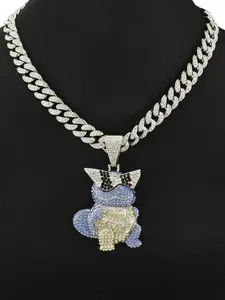 High-Quality Alloy Cartoon Character Pendant Necklace, Full Diamond Street Style, Artificial Zircon, All Seasons Jewelry