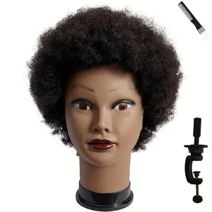 African Curly Human Mannequin Head, Hairdressing Practice Training Model, Ideal For Braiding And Dyeing Hairstyles Side Part Seamless Extensions Wig Install Kit Waterproof Wig Glue