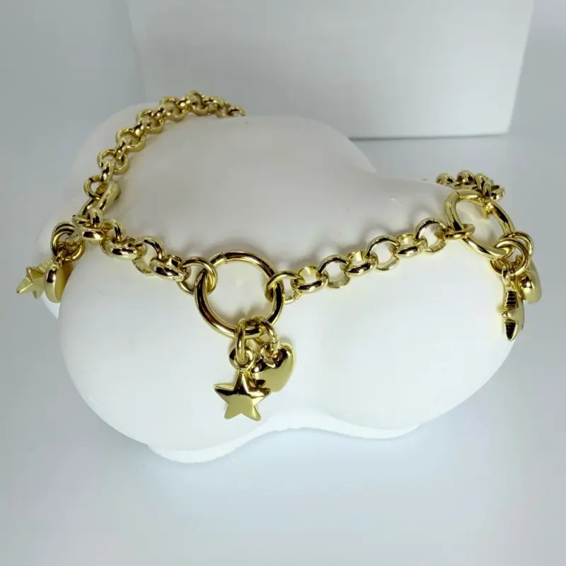 Bracelet 7.5 inches with charms - Gold-Tone Chain & Star Charms for Women