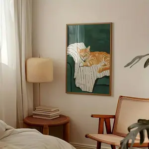 1pc Modern Cartoon Animal Poster, Orange Cat Sleeping, For Living Room & Bedroom Decor, Perfect For Room Decor Decorative Artwork Decoration