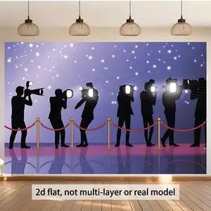 1PC Reusable Polyester Flat 2D Festival Banner - Red Carpet Flash Photography Silhouette, Firework Print Backdrop Curtain for Birthday Celebration & Shooting (Home, Festive & Party Supplies)
