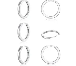 3 Pairs 14K White Gold Plated 925 Sterling Silver Small Hoop Huggie Earrings for Women & Men — Cartilage Compatible