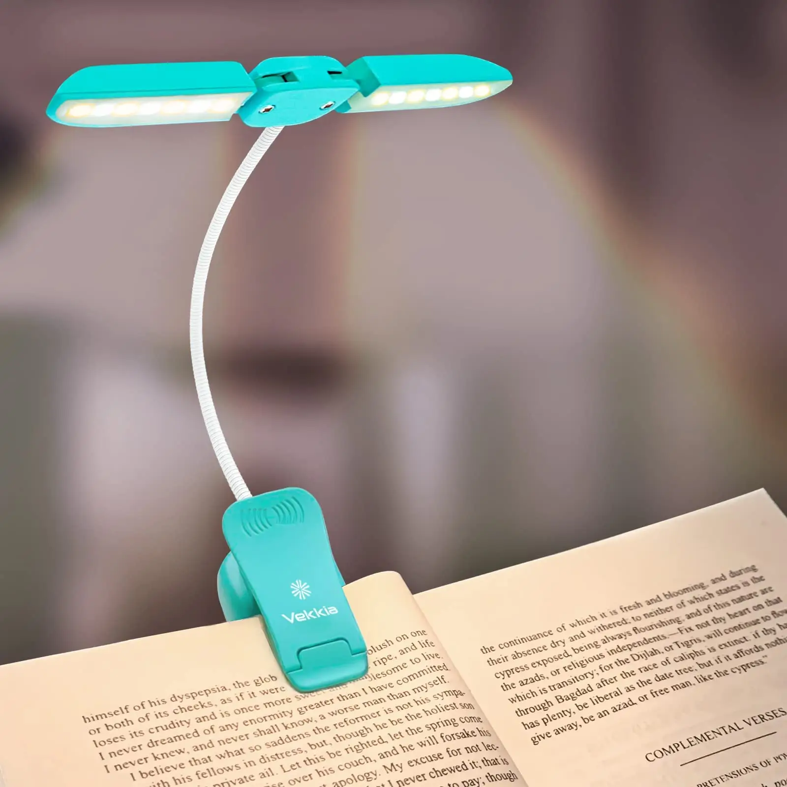 Vekkia 14 LED Rechargeable Book Light for Reading at Night, Eye-Care Reading Light for Books in Bed, 180° Adjustable, Clip on Lamp, 3 Color Temperatur