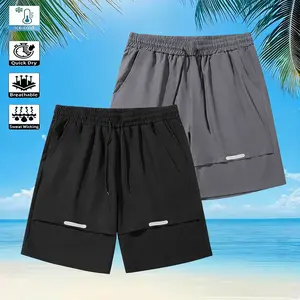 Men’s 2-Piece Reflective Ice-Cold Shorts Set, Elastic Waistband with Drawstring, Quick Dry & Breathable, High-Visibility Reflective Strip, Sweat-Wicking Fabric, Loose Fit for Night Running, Gym, Beach, Daily Wear, Summer Versatile Streetwear