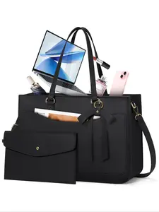 Women's Solid Color Large Capacity Laptop Tote Bag, Fashionable Waterproof Computer Bag, Professional Office Business Briefcase, Large Handbag for Travel College Teacher, Travel Essentials