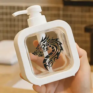 Stylish Tribal Dragon Head Pump Dispenser - Black and White Refillable Soap/Liquid Container for Bathroom and Kitchen, Elegant Design with Intricate Patterns - Eye-Catching Decor for Every Home