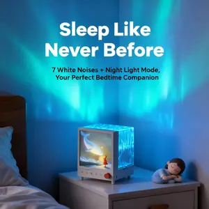 Water Wave Projector Night Light with Bluetooth Speaker and White Noise Sound Machine, 7 Color Changing LED Mood Light with 7 Soothing Nature Sounds, Wireless Bedside Lamp for Romantic Bedroom Decor, USB Powered for Couples Gift, Meditation and Sleep Aid