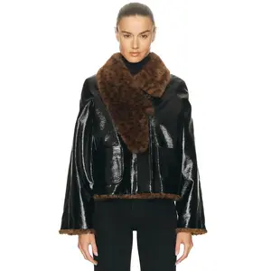 REVOLVE x JJ Revolve X JJ Pu Leopard Print Jacket in Black