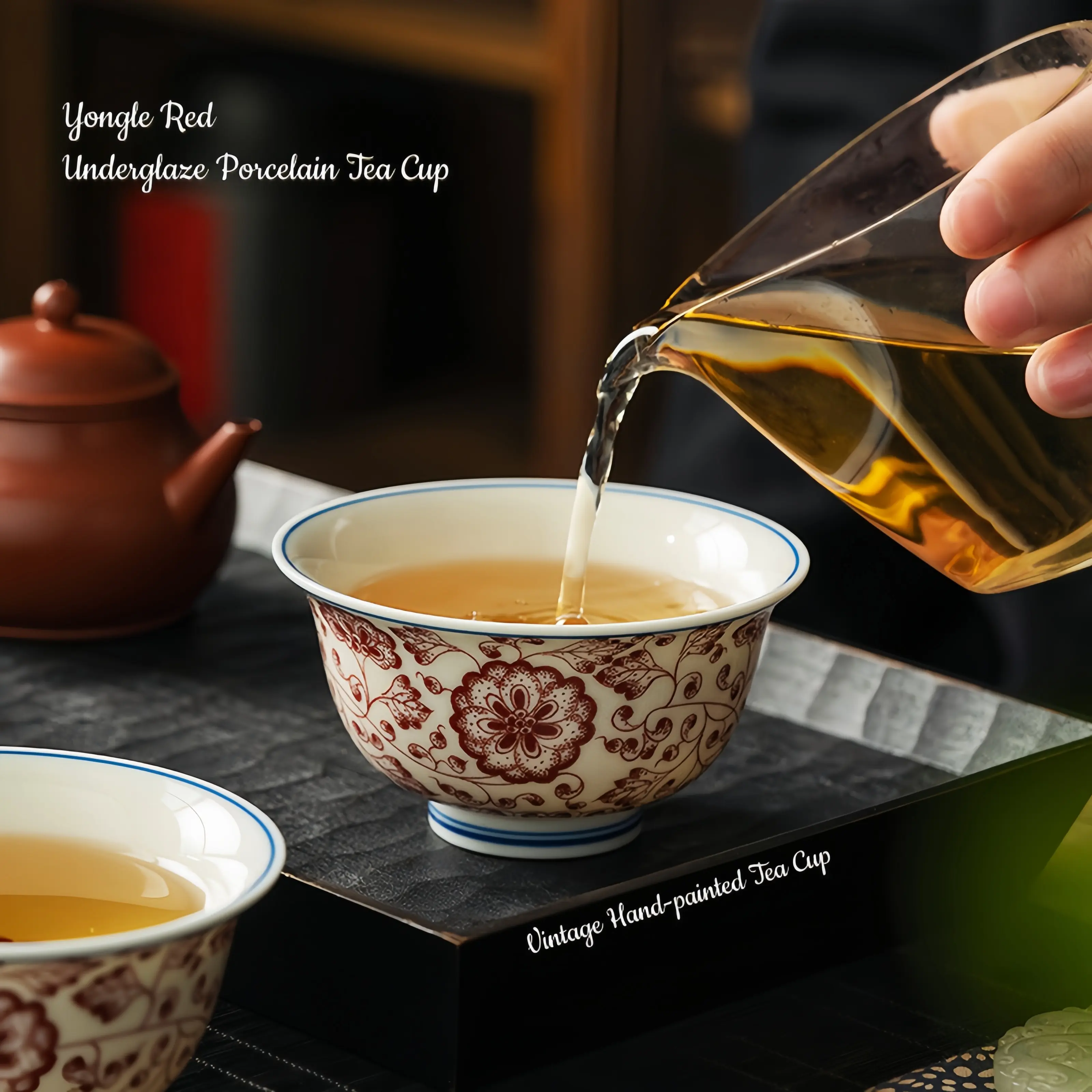 Premium Traditional Porcelain Jianzhan Tea Cup - Hand-Painted Ancient Floral Glossy Blue-and-White Ceramic Beverage Cup, Skilled Craftsman-Made Collectible Cultural Item for All-Seasons Tea Drinking