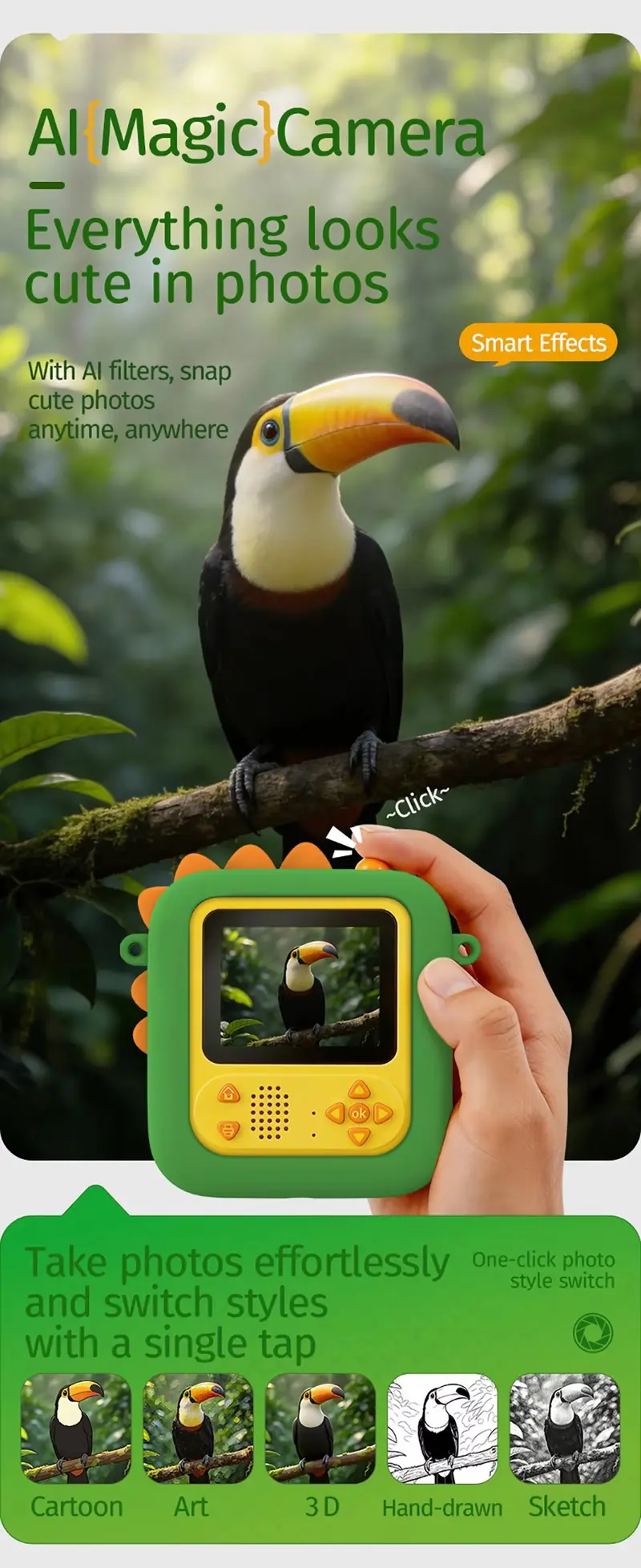 Kids Instant Print Camera with AI, 2.4