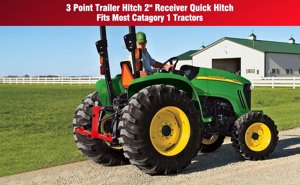 GARVEE 3 Point Gooseneck Trailer Hitch with 2" Receivers for Category 1 Tractors, 3000lbs Capacity 3 Point Quick Hitch Attachment with Trailer Gooseneck Trailer Ball Drawbar Fits CAT 1