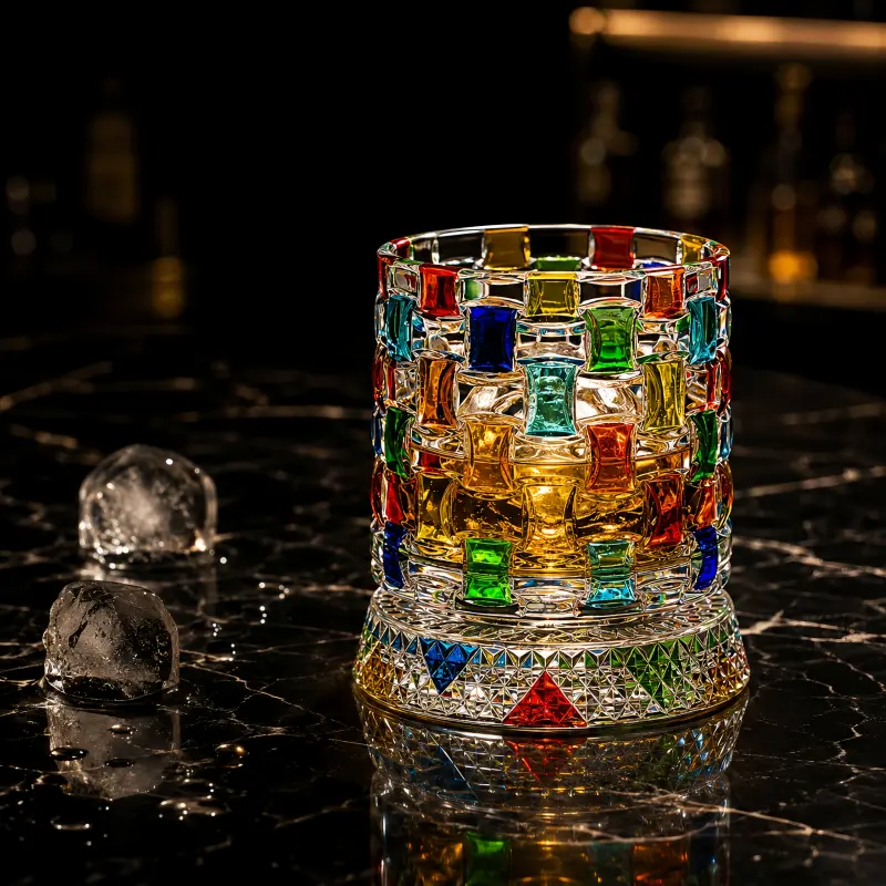 Rotating Whiskey Glass, Crystal Spinning Whiskey Tumbler, Hand-Painted Embossed Bourbon Glass for Scotch, Old Fashioned & Cocktails, Unique Barware Gift for Whiskey Lovers