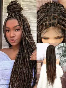Full Lace Wig 30inch Box Braids Wigs For Women Daily Used Full Lace Knotless Box Cornrow Braids Lace Frontal Wig For Women Synthetic Black Hand Embroidery Full Double Lace Braid Wig With Baby Hair Natural Black Heat Resistant Synthetic Hair Braided Wig