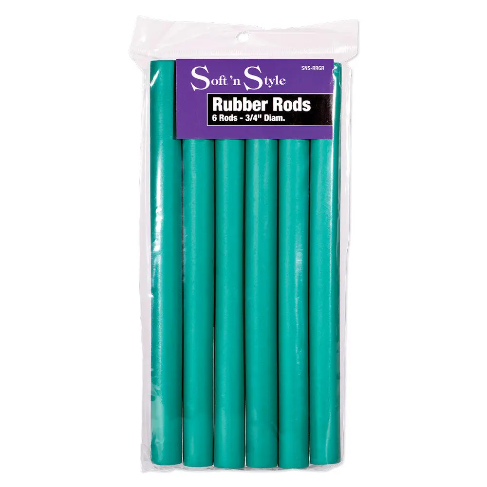 Soft 'N Style Haircare Perm Rods - 6-Count 3/4" Green Heatless Hair Rollers, Flexible Bend Rubber Curling Tool with Twist-to-Hold Design for Wet or Dry Hair, Hair Curling Tool, Hair Rollers Heatless