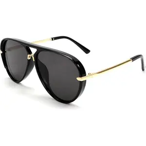 Aviation Sunglasses For Men And Women, Brand Designer Pilot Sun Glasses, UV400 Protection, Simple Fashion Shades With Gold Trim Black Frame, Unisex Eyewear Suitable For All Light Conditions