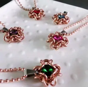 Chainmaille Pendant, Crystal Pendant, copper pendant
