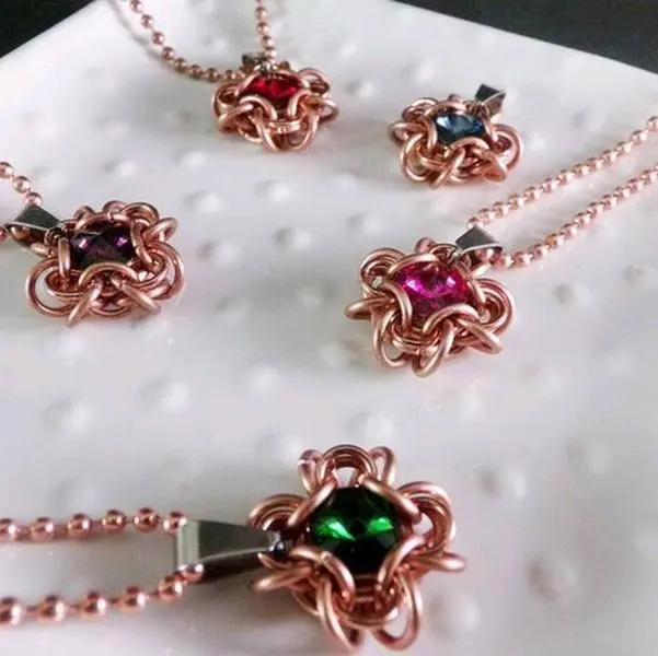 Chainmaille Pendant, Crystal Pendant, copper pendant
