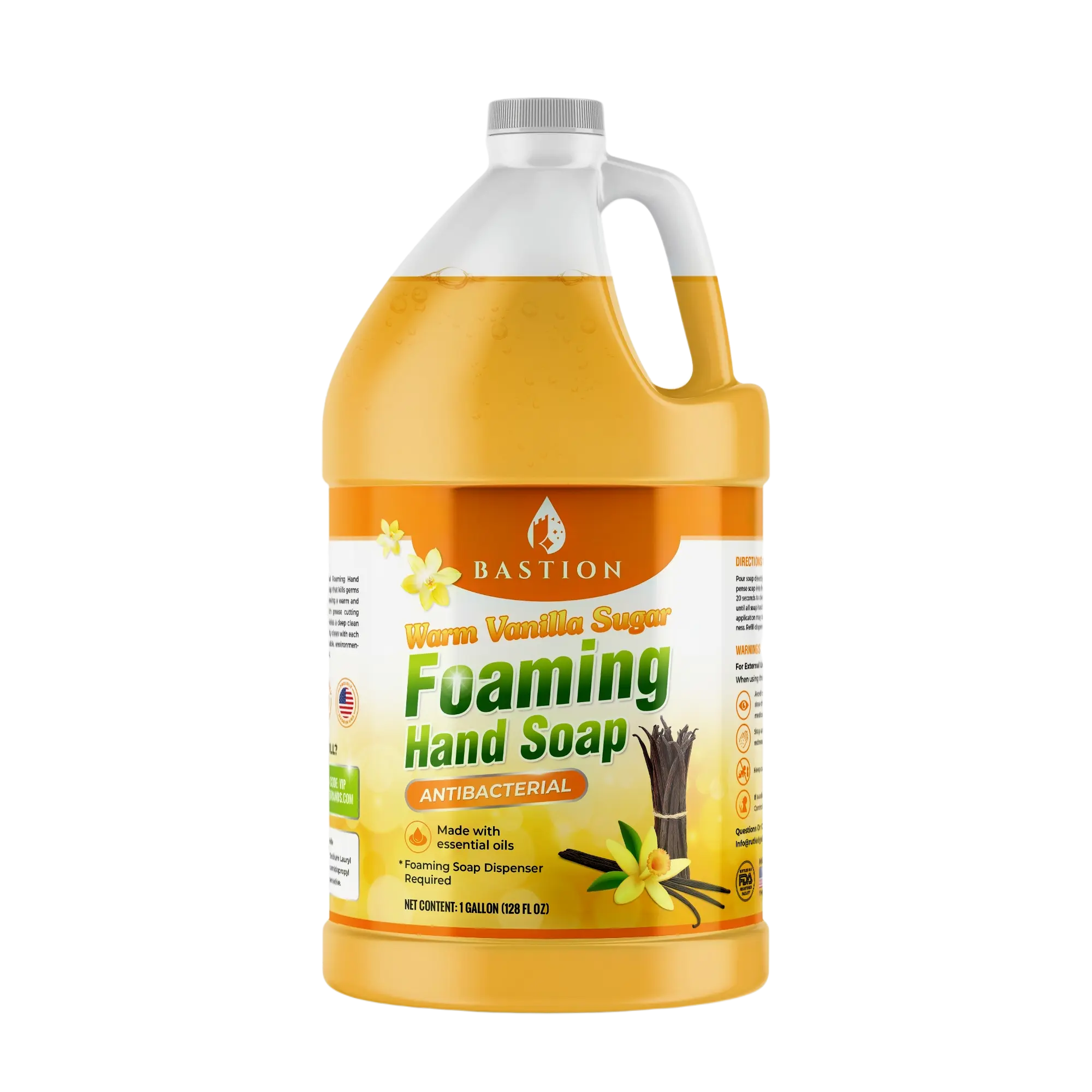 Bastion Warm Vanilla Sugar Foaming Antibacterial Hand Soap - Moisturizing & Smooth Scent - Gentle & Effective - Family & Pet Safe - Made in the USA