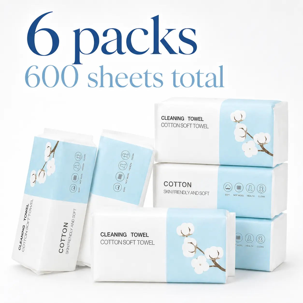 [Buy 3 Get 3 Free] Disposable 100% Soft Cotton Face Towels, 100 Sheets/Pack, Approx. 7.8×7.8" Dry Wipes for Cleansing & Makeup Removal (Bathroom Home Supplies)