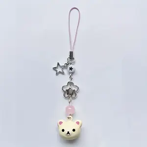 Cute Bear Star Beaded Bell Phone Charm, Adorable Alloy Accessory for Keys Bags Car Parts, Colorful Pendant Chain, Fashionable Alloy Keychain, Keychain Accessories