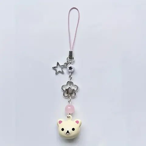 Cute Bear Star Beaded Bell Phone Charm, Adorable Alloy Accessory for Keys Bags Car Parts, Colorful Pendant Chain, Fashionable Alloy Keychain Charms, Aesthetic Keychain, Keychain Accessories, Stylish Keyring