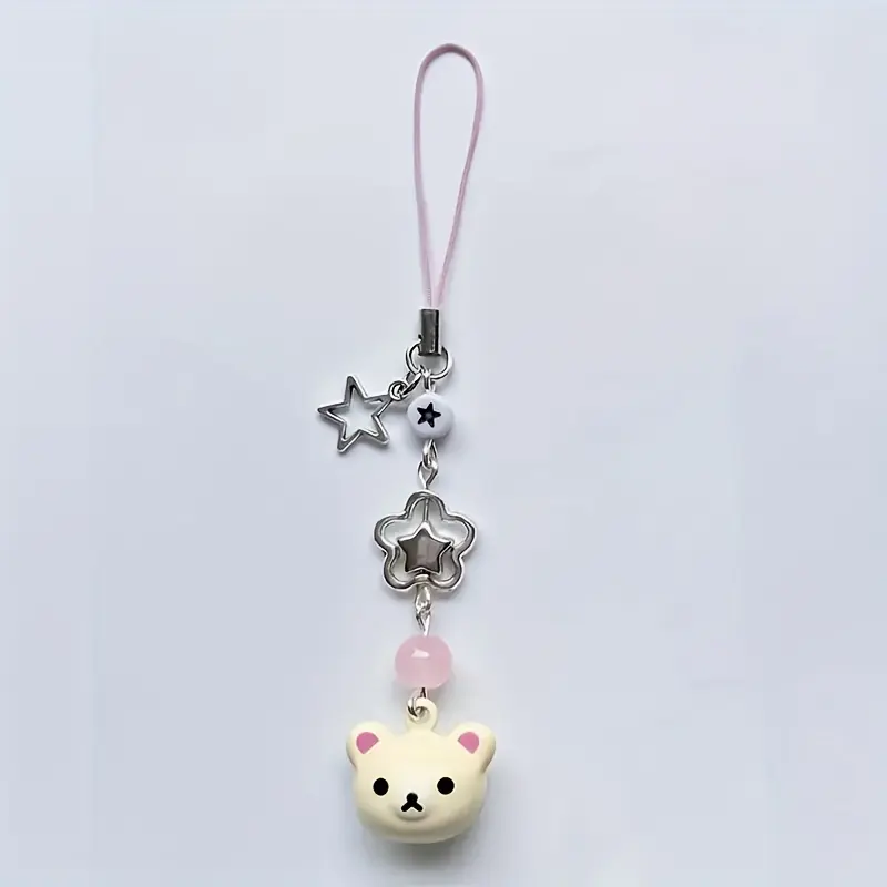 Cute Bear Star Beaded Bell Phone Charm, Adorable Alloy Accessory for Keys Bags Car Parts, Colorful Pendant Chain, Fashionable Alloy Keychain Charms, Keychain Accessories, Stylish Keyring