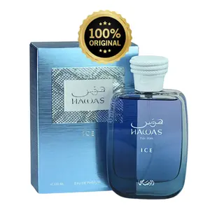 Rasasi Hawas Ice Eau de Parfum for Men, Long-Lasting Cologne with Aromatic Lemon & Amberwood Notes, 100ml (3.4 oz) Spray, Aromatic Amberwood