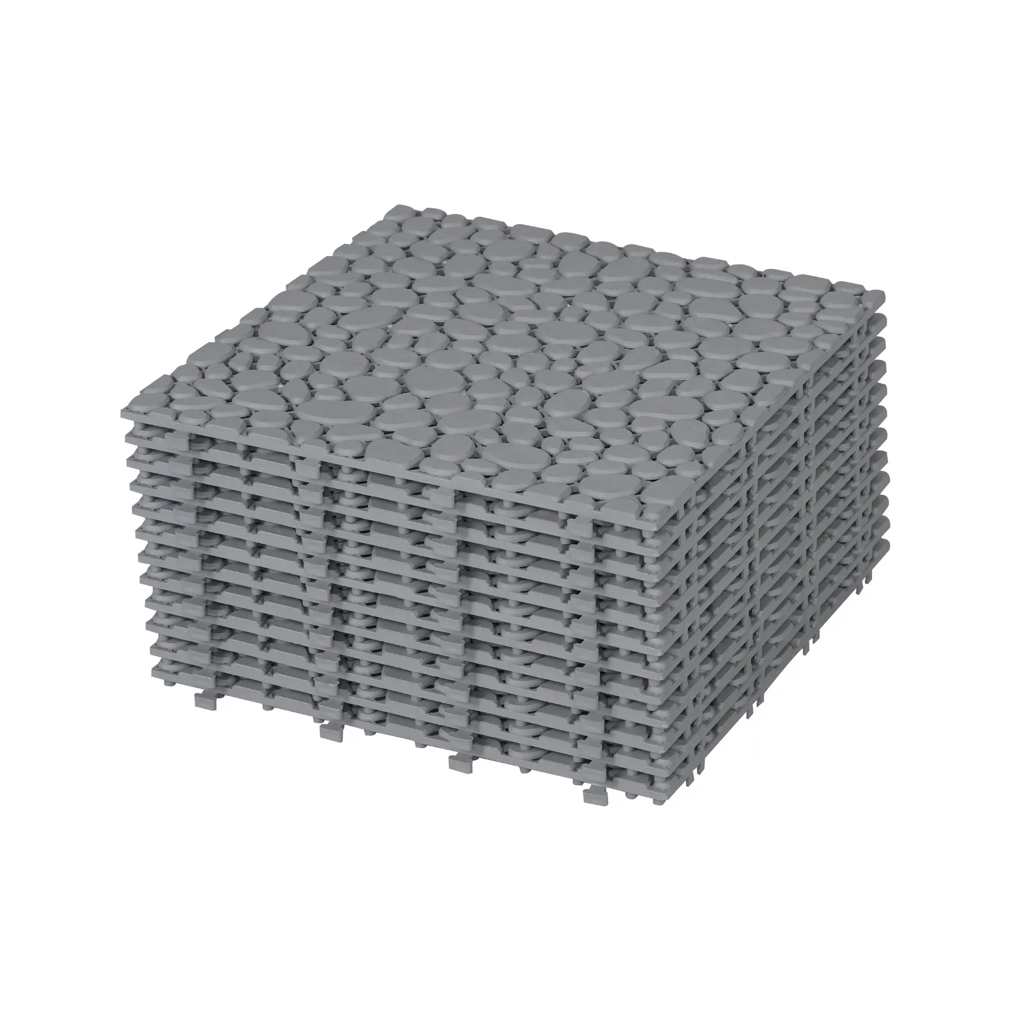 12x12 in Gray Interlocking Decking Tiles, Plastic Waterproof Anti-Slip Outdoor Deck Flooring, Patio Flooring Tiles for Balcony Porch, 440 LBS Weight Capacity Pebble Stone Pattern Pack of 12