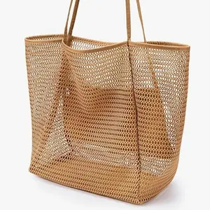 Foldable Beach Bag Mesh Handbag Women's Shoulder Bag Summer Outdoor Travel Essential Playful Bag