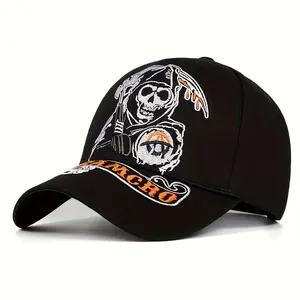 1pc Men's SONS OF ANARCHY Ghost Baseball Cap, Outdoor Adjustable Sun Protection Casual Hat, Suitable For Spring And Autumn Travel, Seaside Parties, Ideal choice for Gifts hats men