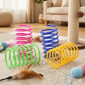 Durable Bite-Resistant Spring Toy 4-Pack for Cats, Anti-Choke Wide Opening Teaser Wand Set, Interactive Kitten Play with Colorful Springs, Stress Relief Chew Training Toys, Mix Colors Available