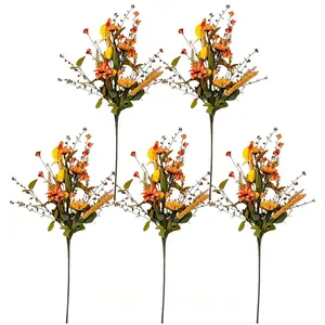 5-Piece Vibrant Autumn Flower Bouquet, 21.7" Realistic Artificial Fall Florals, Durable Stand, Indoor/outdoor Decor, Thanksgiving, Halloween, Graduation