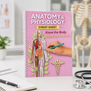 Anatomy & Physiology Study Guide Notebook, Spiral Bound Cheat Sheet Book for Human Body Systems, Nursing School, Medical Assistant and Pre Med Review
