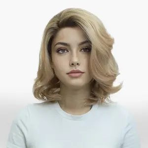 IMstyle Edith Beige Pinky Honey Blonde with Soft Rooting Luxury Bouncy Wavy Shoulder Length Summer Vibe 13*2 Lace Front Syntehtic Wig for Daily Wear