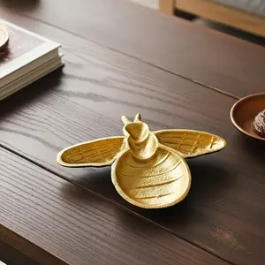 Bee Trinket Dish, Gold Cast Iron Jewelry and Key Tray Home Decor, 6"