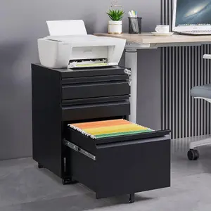 3-Drawer Mobile File Cabinet with Lock & Hanging File Bar
