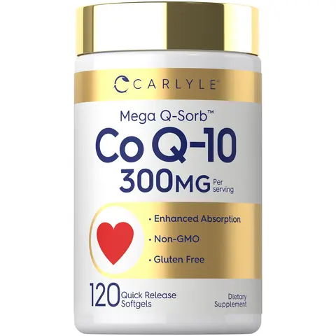 Carlyle CoQ10 300mg | 120 Softgels | Mega Q-Sorb Coenzyme Q-10 | with Black Pepper Extract | Non-GMO, Gluten Free Supplement