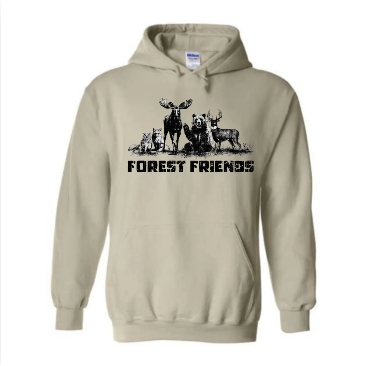 Forest Friends Hoodie - Vintage Woodland Animal Design Featuring Moose Bear Deer and Foxes, Great Gift for Outdoor Lovers, Men and Women Menswear Sweaters