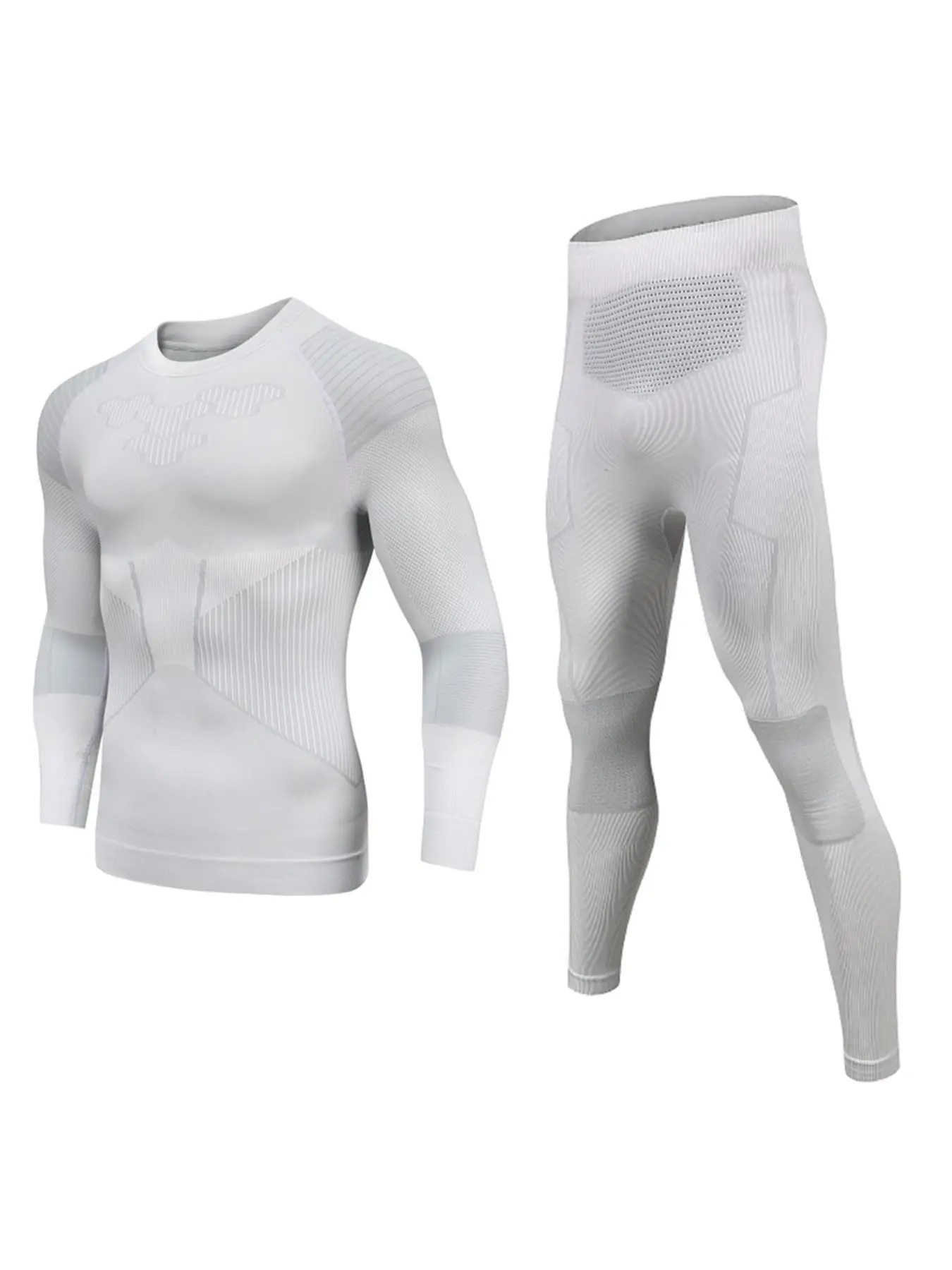 Men's Solid Color Long Sleeve Compression Top & Leggings Ski Baselayer Suit Set, Tight-fitting Comfortable Breathable Sports Suit for Skiing, Men's Sportswear for Indoor Outdoor Wear