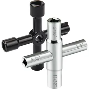 4 Way Sillcock Key and Utilities Key, Commercial Water Key, Hose Bib Key for Valve, Faucet, Spigots, Electric Cabinet, Hydrant, 2-Pack