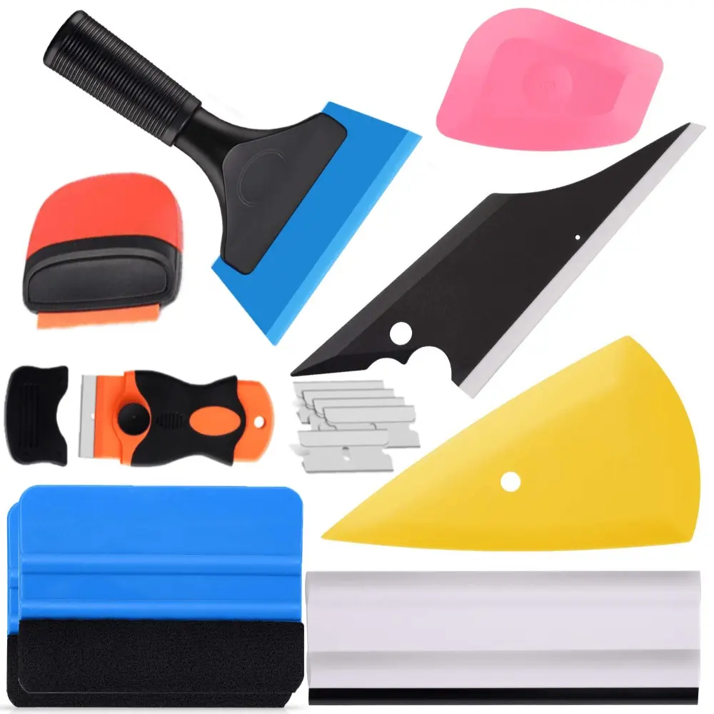 Complete 9pcs Vinyl Wrap & Window Tint Kit - Car Glass Protective Film Installation Set with Squeegees, Felt Tool, and Precision Cutter