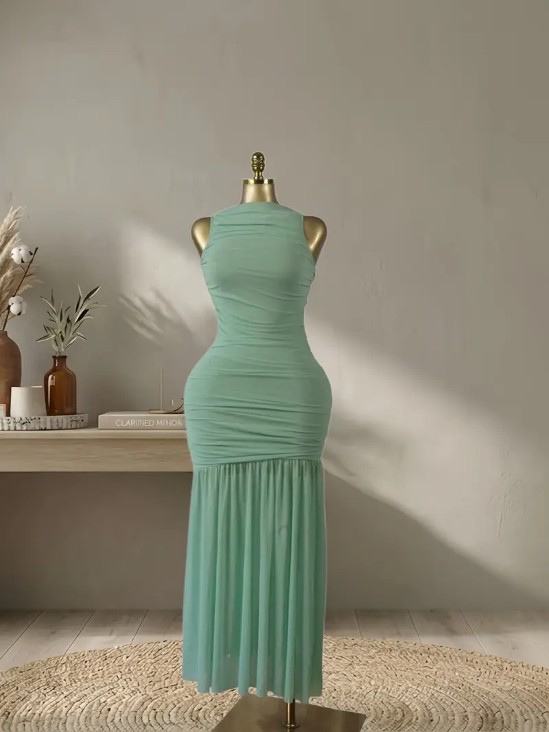 QFAF Sky Blue Ruched Maxi Dress for Women, Lady Asymmetrical Sleeveless Fitted Bodycon Dress with Draped Front, Snatched Waist Fit, Curve-Enhancing Silhouette, Soft Stretch Fabric, Long Formal Wear Dress for Evening QFAF Sky Blue Ruched Maxi Dress for Women, Lady Asymmetrical Sleeveless Fitted Bodycon Dress with Draped Front, Snatched Waist Fit, Curve-Enhancing Silhouette, Soft Stretch Fabric, Long Formal Wear Dress for Evening