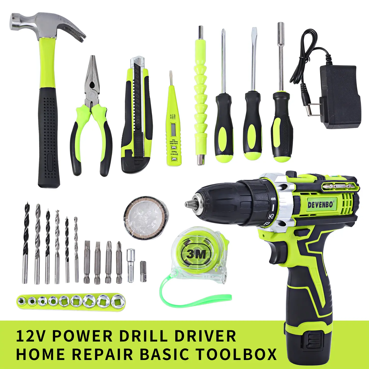 Devenbo Tool kit (95pieces) With 12v Cordless Power Drill Two